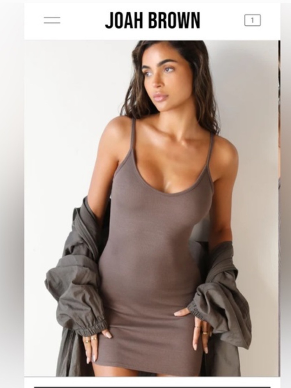 Joah Brown Taupe Ribbed Scoop Neck Mini Dress